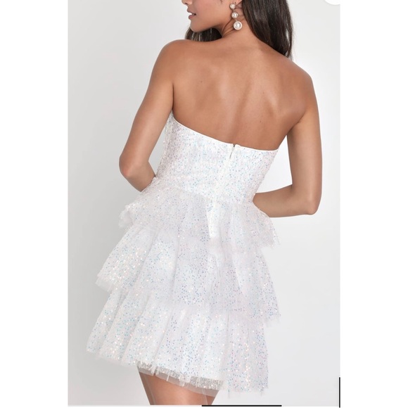 Lulus Noteworthy Shine White Iridescent Sequin Strapless Mini Dress size large - Picture 3 of 4